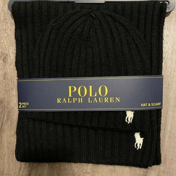 Polo Ralph Lauren Men's 2 Piece Set Hat & Scarf Lambswool Blend One Size - Picture 3 of 8